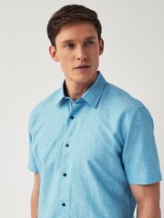 Blue Regular Fit Trimmed Linen Blend Short Sleeve Shirt - Image 4 of 7