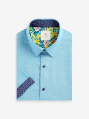 Blue Regular Fit Trimmed Linen Blend Short Sleeve Shirt - Image 5 of 7