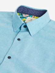 Blue Regular Fit Trimmed Linen Blend Short Sleeve Shirt - Image 6 of 7