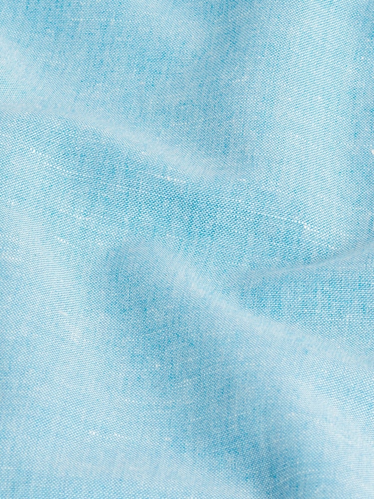 Blue Regular Fit Trimmed Linen Blend Short Sleeve Shirt - Image 7 of 7