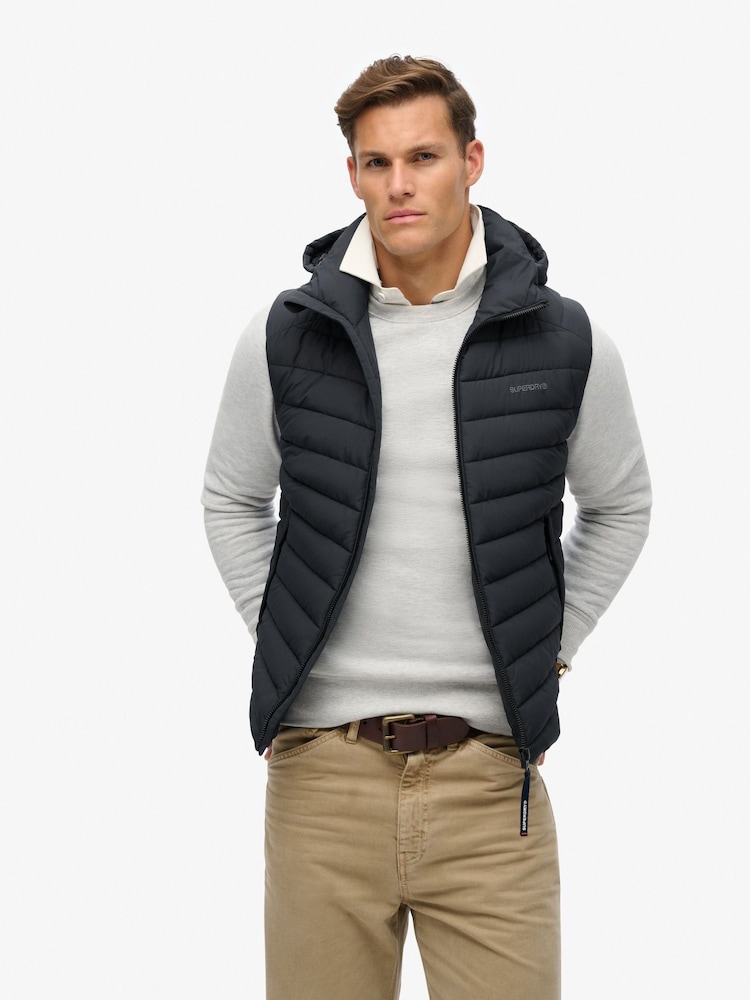 Superdry Eclipse Navy Hooded Fuji Sport Padded Gilet - Image 1 of 6