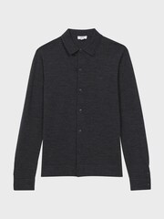 Reiss Charcoal Forbes Merino Wool Button-Through Cardigan - Image 2 of 5