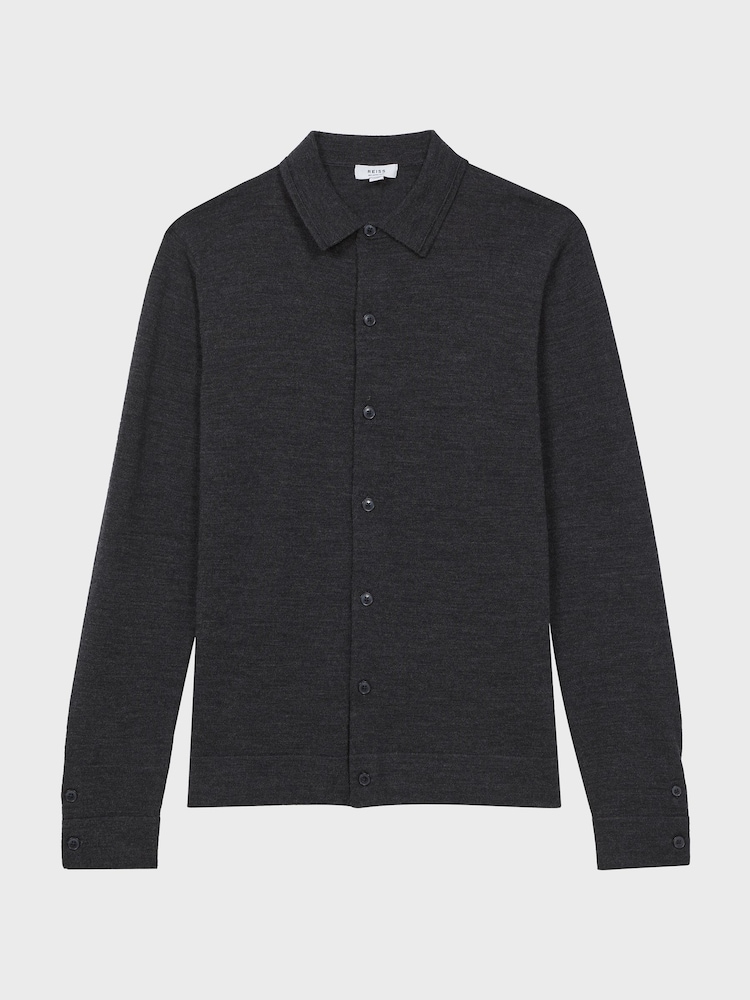Reiss Charcoal Forbes Merino Wool Button-Through Cardigan - Image 2 of 5