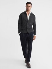 Reiss Charcoal Forbes Merino Wool Button-Through Cardigan - Image 4 of 5