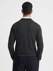 Reiss Charcoal Forbes Merino Wool Button-Through Cardigan - Image 5 of 5