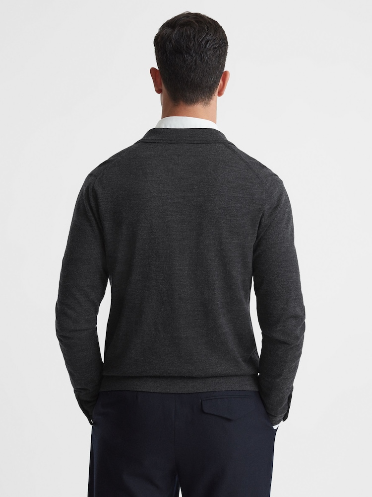 Reiss Charcoal Forbes Merino Wool Button-Through Cardigan - Image 5 of 5