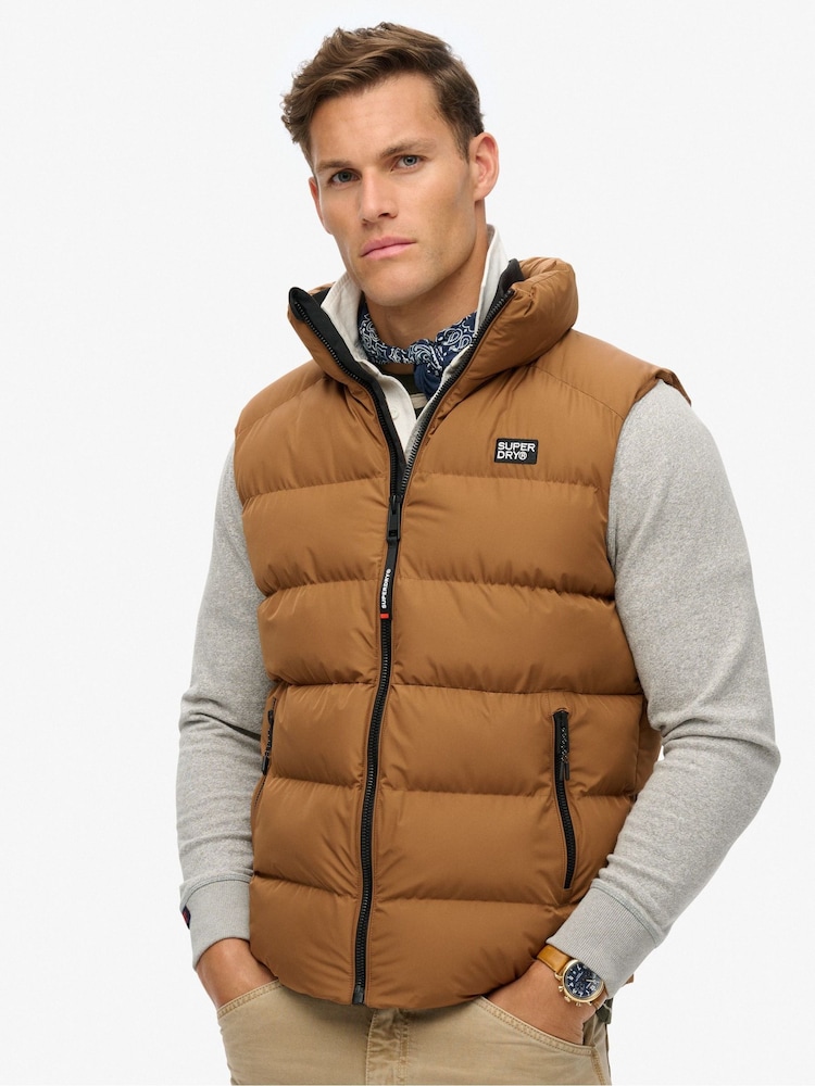 Superdry Tobacco Brown Sports Puffer Gilet - Image 1 of 7