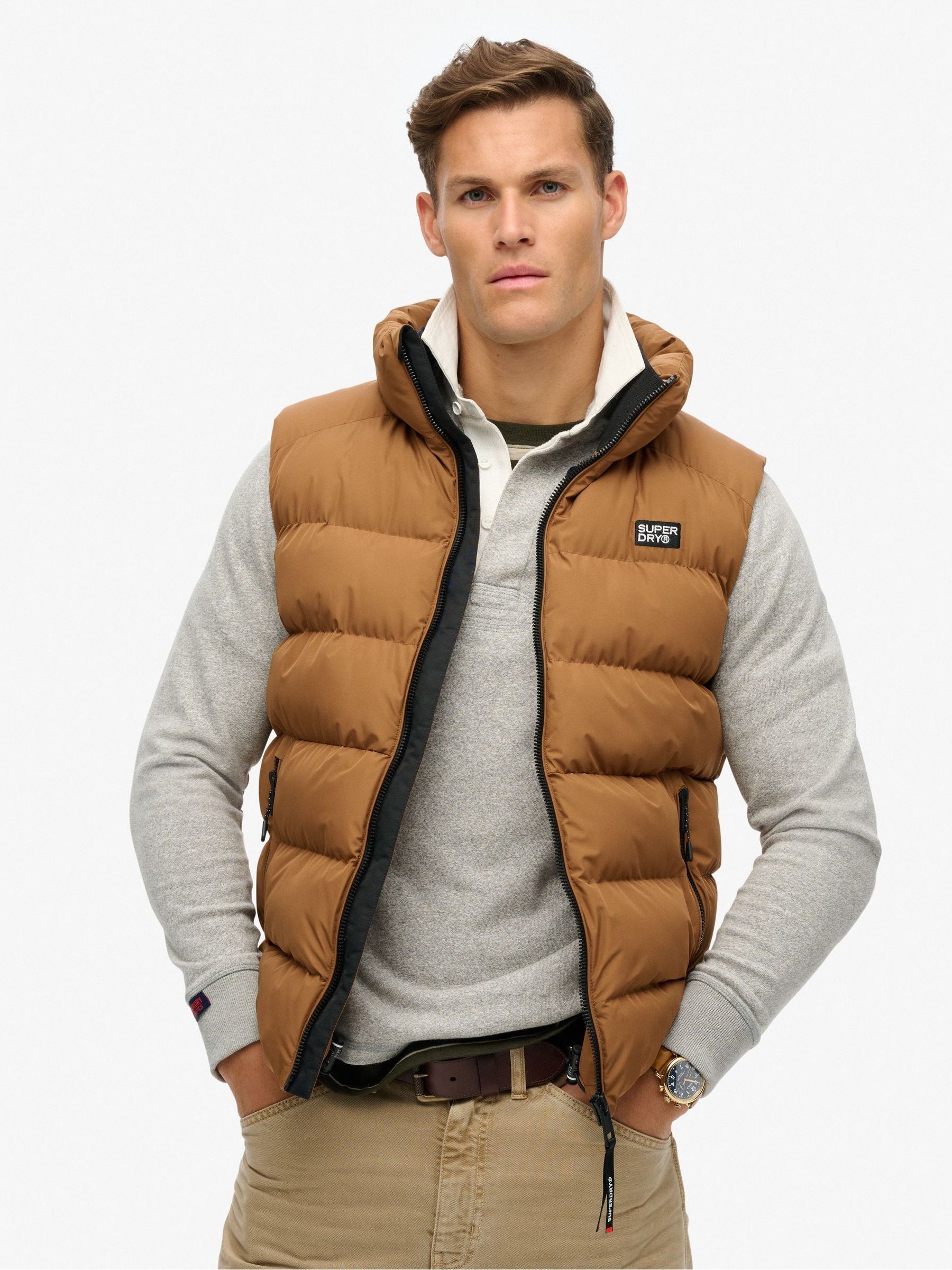Superdry Tobacco Brown Sports Puffer Gilet - Image 2 of 7