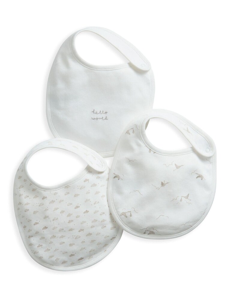 Mamas & Papas Grey 100% Cotton Stork Bibs Set 3 Pack - Image 1 of 4