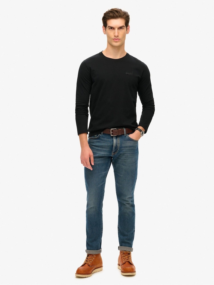 Superdry Black 100% Cotton Essential Logo Long Sleeve Top - Image 1 of 6