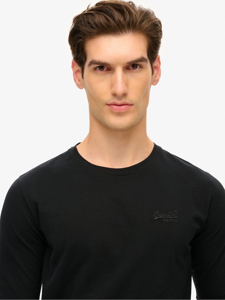 Superdry Black 100% Cotton Essential Logo Long Sleeve Top - Image 3 of 6