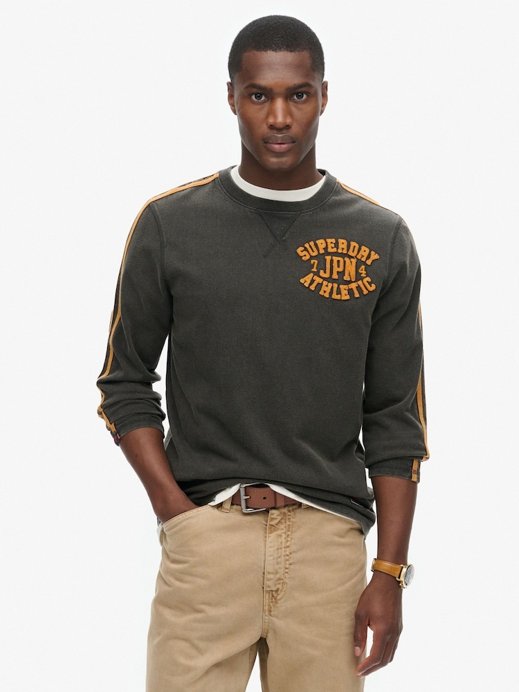 Черный - Superdry 100% Cotton Vintage Athletic Long Sleeve Striped T-Shirt - Image 1 of 6