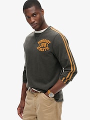 Черный - Superdry 100% Cotton Vintage Athletic Long Sleeve Striped T-Shirt - Image 2 of 6