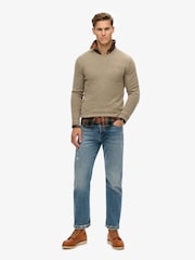 Superdry Light Brown Marl Slim Fit Essential Crew Jumper - Image 1 of 5