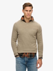 Superdry Light Brown Marl Slim Fit Essential Crew Jumper - Image 2 of 5