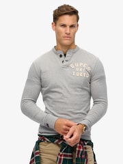Superdry Grey Grandad Vintage Athletic Long Sleeve 100% Cotton T-Shirt - Image 1 of 6