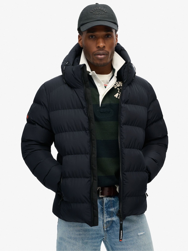 Superdry Eclipse Navy Hooded Sports Water-Repellent Puffer Coat Jacket - Image 1 of 5