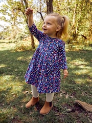 JoJo Maman Bébé Navy Blue Hedgerow Friends Button Front Dress - Image 1 of 5