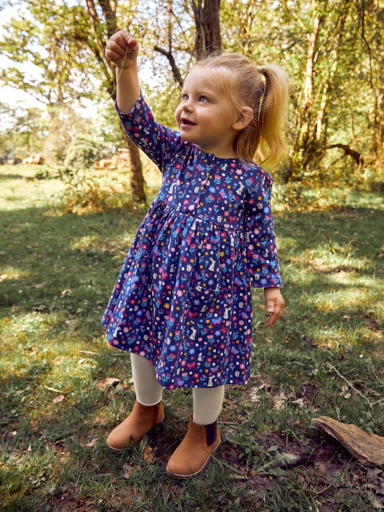 JoJo Maman Bébé Navy Blue Hedgerow Friends Button Front Dress - Image 1 of 5