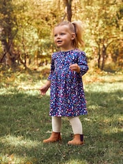JoJo Maman Bébé Navy Blue Hedgerow Friends Button Front Dress - Image 2 of 5