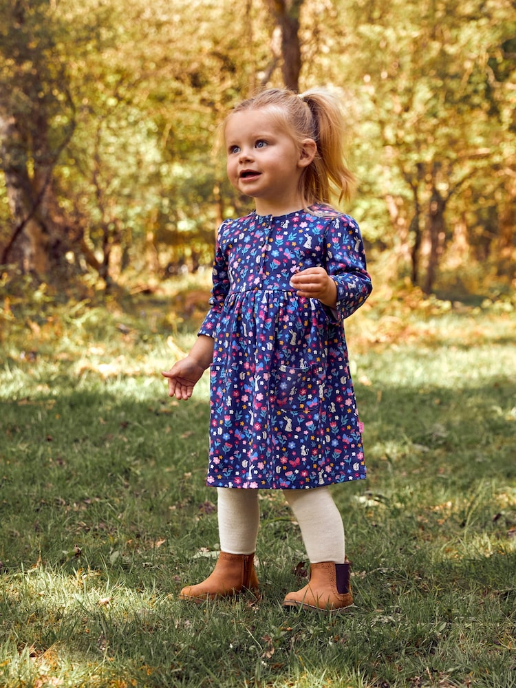 JoJo Maman Bébé Navy Blue Hedgerow Friends Button Front Dress - Image 2 of 5