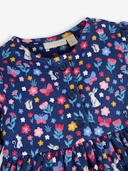 JoJo Maman Bébé Navy Blue Hedgerow Friends Button Front Dress - Image 5 of 5