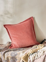 French Connection Coral Pink 100% Cotton Washed Velvet Cushion - Image 1 of 4