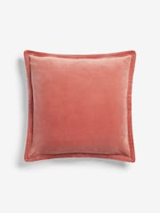 French Connection Coral Pink 100% Cotton Washed Velvet Cushion - Image 2 of 4