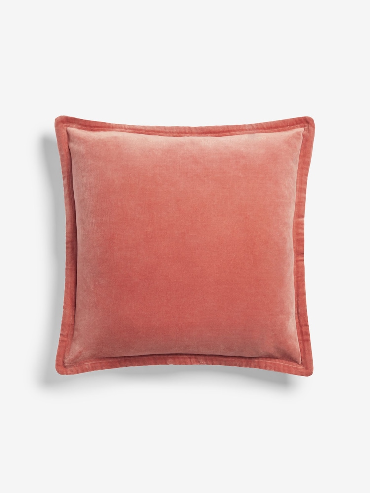 French Connection Coral Pink 100% Cotton Washed Velvet Cushion - Image 2 of 4