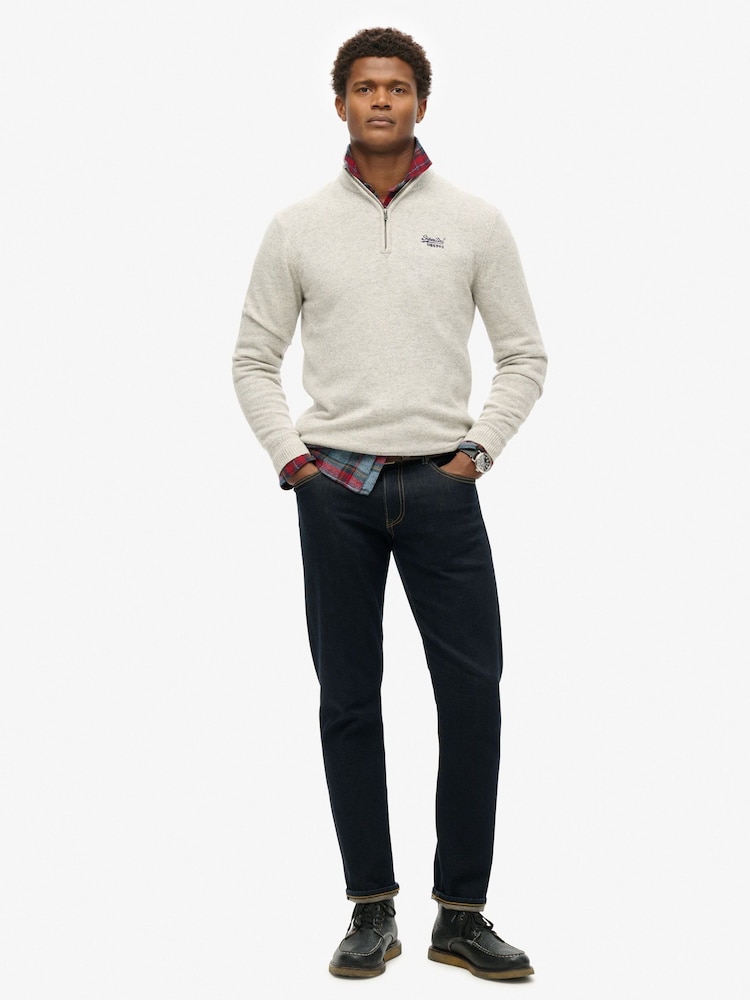 Superdry Athletic Grey Marl Essential Embroidered Knit Quarter Zip Jumper - Image 2 of 6