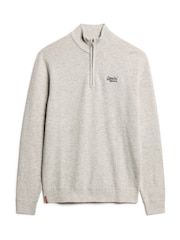 Superdry Athletic Grey Marl Essential Embroidered Knit Quarter Zip Jumper - Image 4 of 6