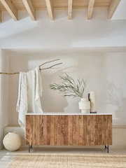 French Connection Natural Slatted and Solid Marble Top Large Stanton Sideboard - Image 1 of 9