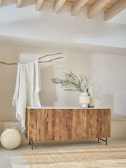 French Connection Natural Slatted and Solid Marble Top Large Stanton Sideboard - Image 2 of 9