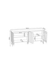 French Connection Natural Slatted and Solid Marble Top Large Stanton Sideboard - Image 4 of 9