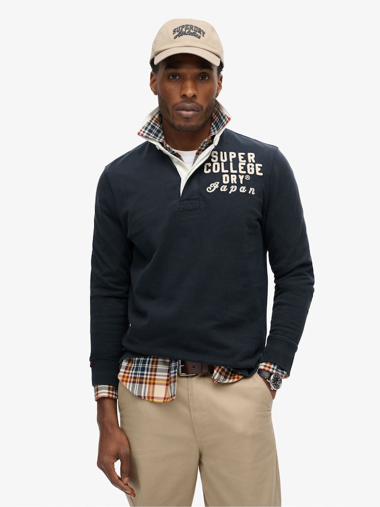 Superdry Blue Vintage Athletic Relaxed Rugby Shirt - Image 1 of 6