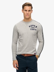 Superdry Grey 100% Cotton Vintage Athletic Long Sleeve Striped T-Shirt - Image 1 of 6