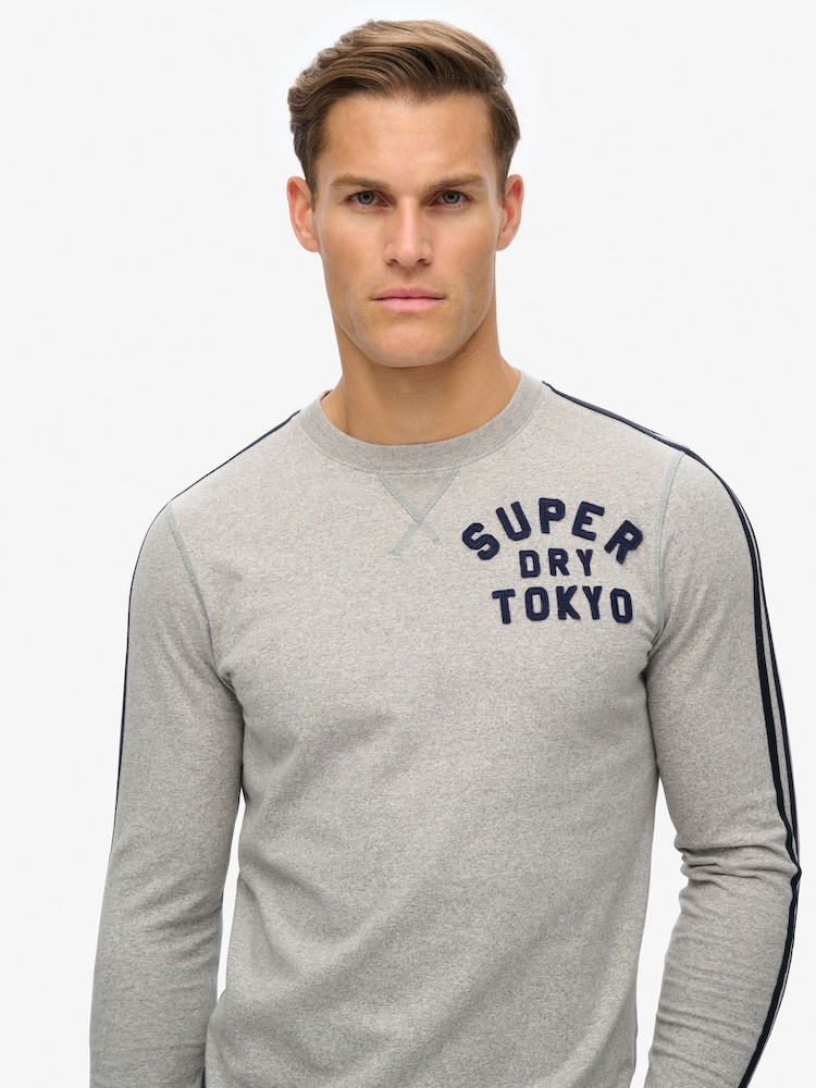 Superdry Grey 100% Cotton Vintage Athletic Long Sleeve Striped T-Shirt - Image 3 of 6