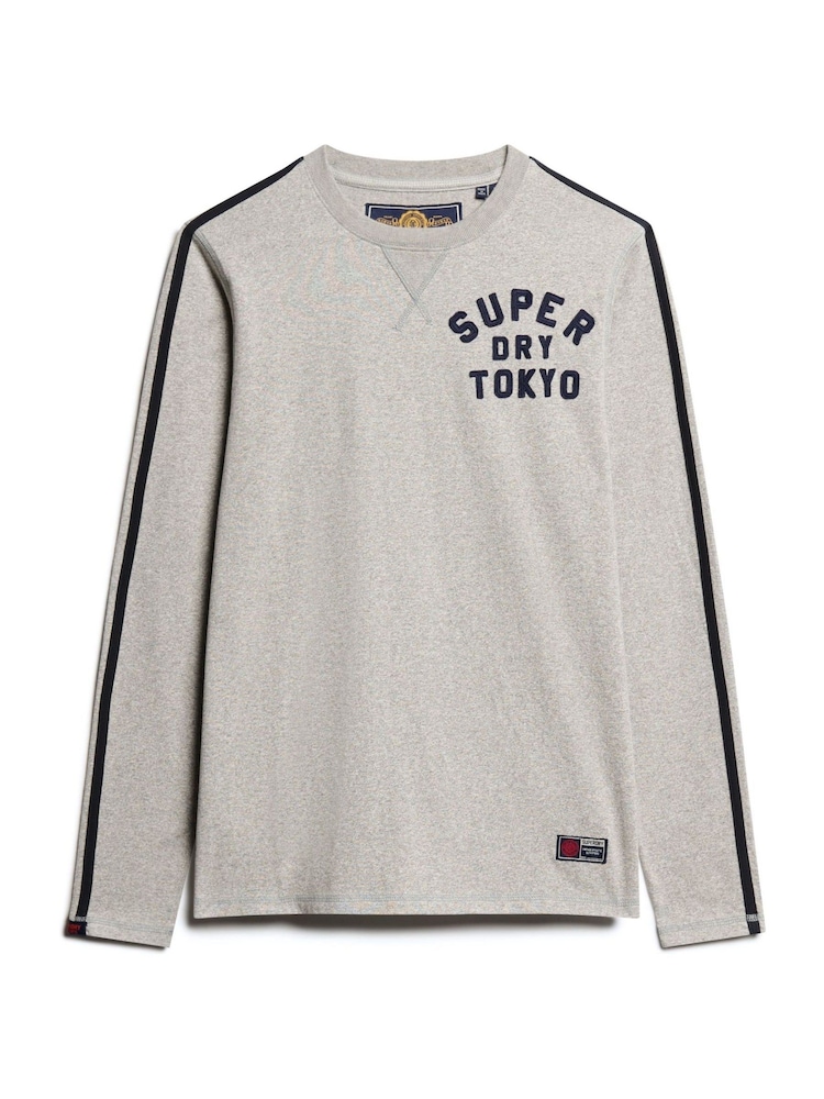 Superdry Grey 100% Cotton Vintage Athletic Long Sleeve Striped T-Shirt - Image 4 of 6