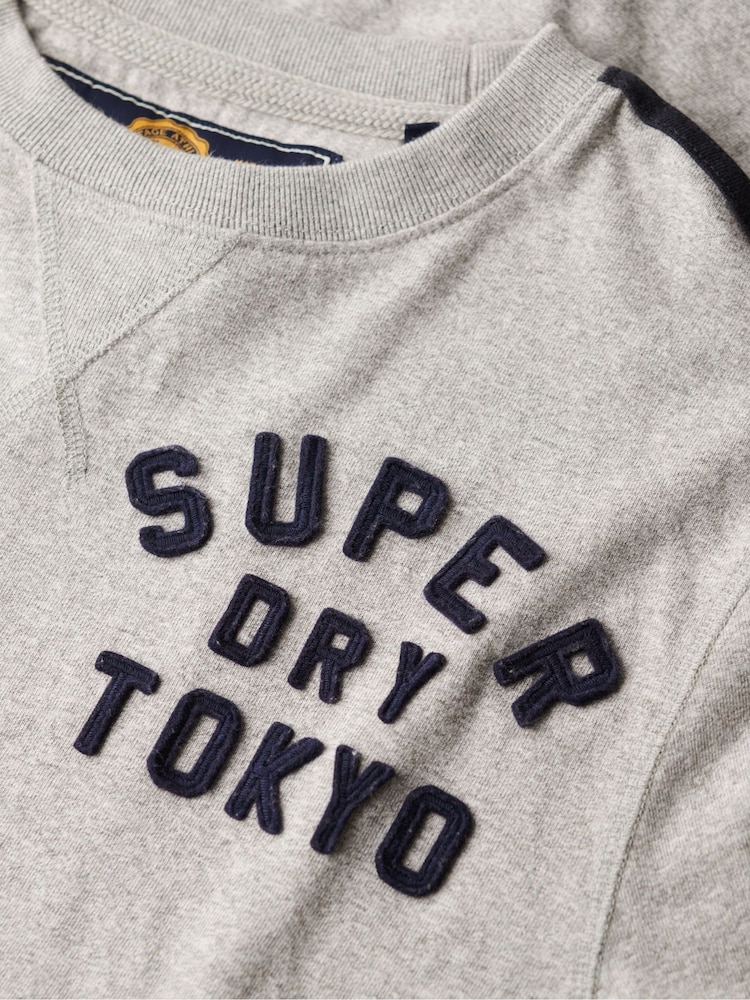Superdry Grey 100% Cotton Vintage Athletic Long Sleeve Striped T-Shirt - Image 6 of 6