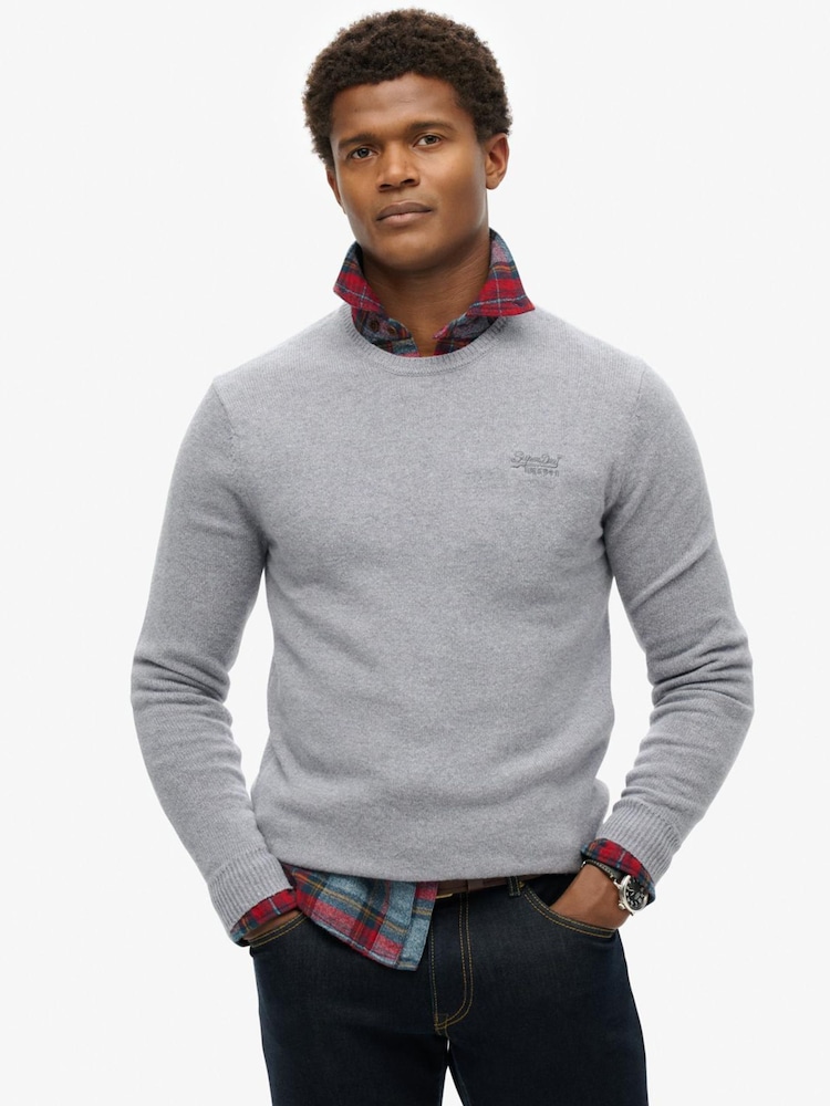 Superdry Cloud Grey Marl Slim Fit Essential Crew Jumper - Image 1 of 6