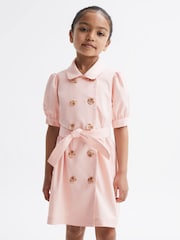 Reiss Pink Naomi Puff Sleeve Belted Dress - Image 1 of 8