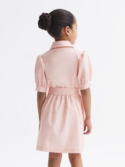 Reiss Pink Naomi Puff Sleeve Belted Dress - Image 5 of 8