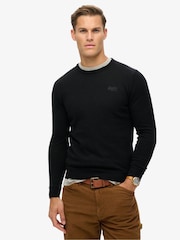 Superdry Black Slim Fit Essential Crew Jumper - Image 1 of 6
