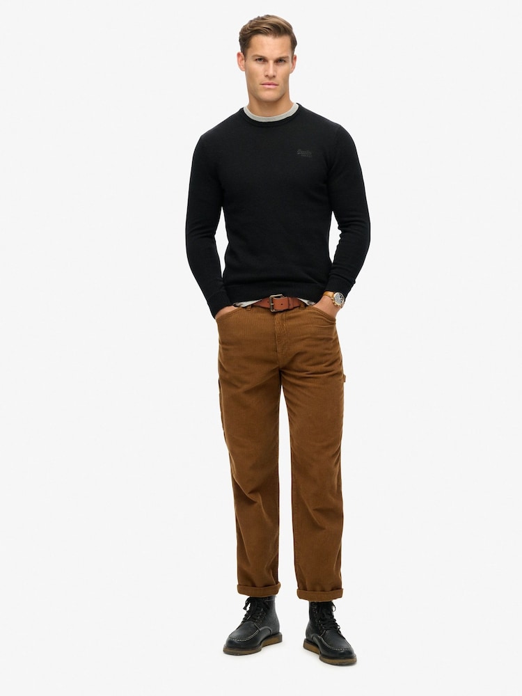 Superdry Black Slim Fit Essential Crew Jumper - Image 2 of 6