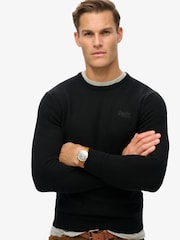 Superdry Black Slim Fit Essential Crew Jumper - Image 3 of 6
