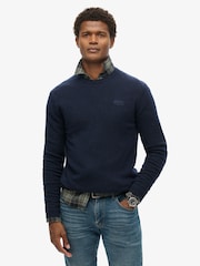Superdry Navy Marl Slim Fit Essential Crew Jumper - Image 1 of 6