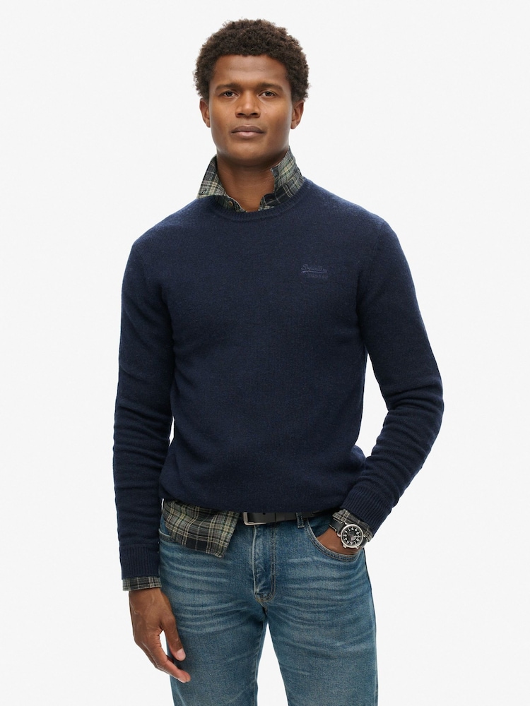 Superdry Navy Marl Slim Fit Essential Crew Jumper - Image 1 of 6