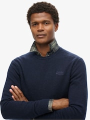 Superdry Navy Marl Slim Fit Essential Crew Jumper - Image 3 of 6