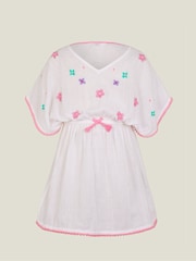 Angels By Accessorize White Floral Embroidered 100% Cotton Kaftan - Image 1 of 3