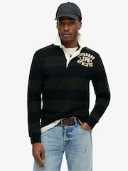 Superdry Black Vintage Athletic Relaxed Rugby Shirt - Image 1 of 6